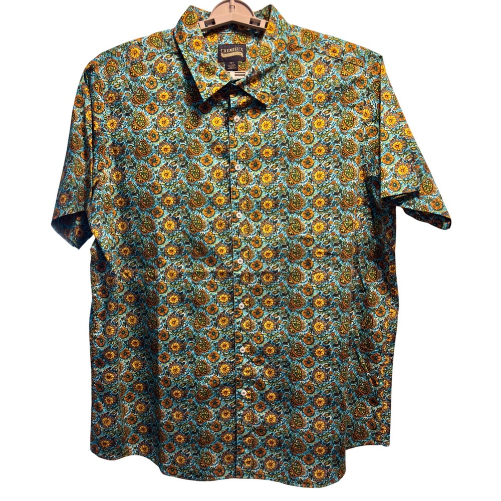 Cremieux Button‎ Down Mens 3XT Blue Gold NEW Floral Medallion Stretch Tall Shirt